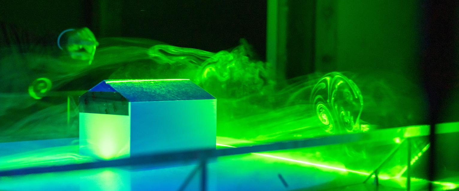 A wind tunnel with fog