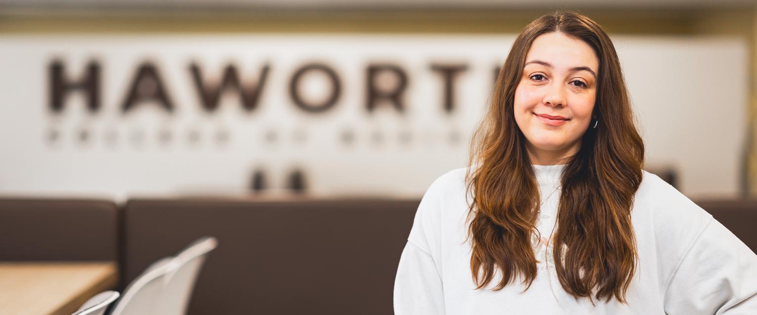 Photo of Evey Ortiz-Martinez in the Haworth cafe