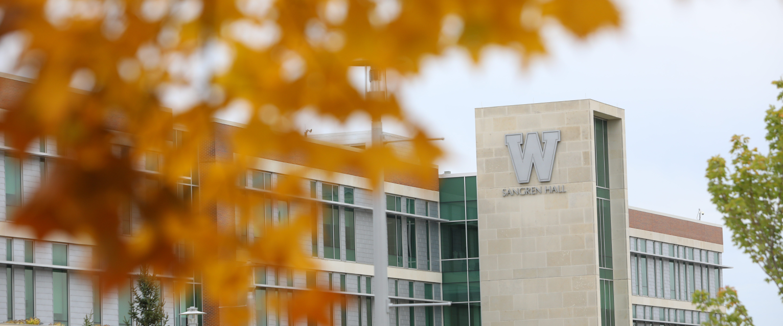 Sangren Hall with fall foliage