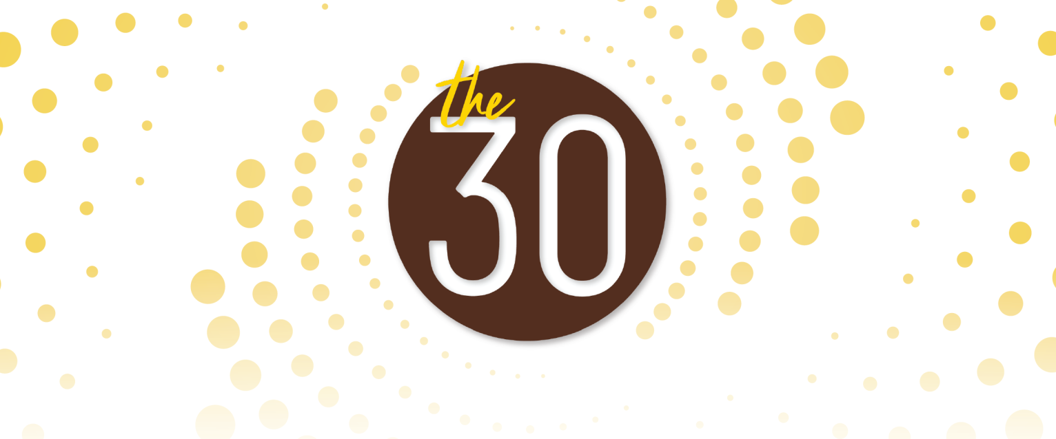 the 30 logo on a white background