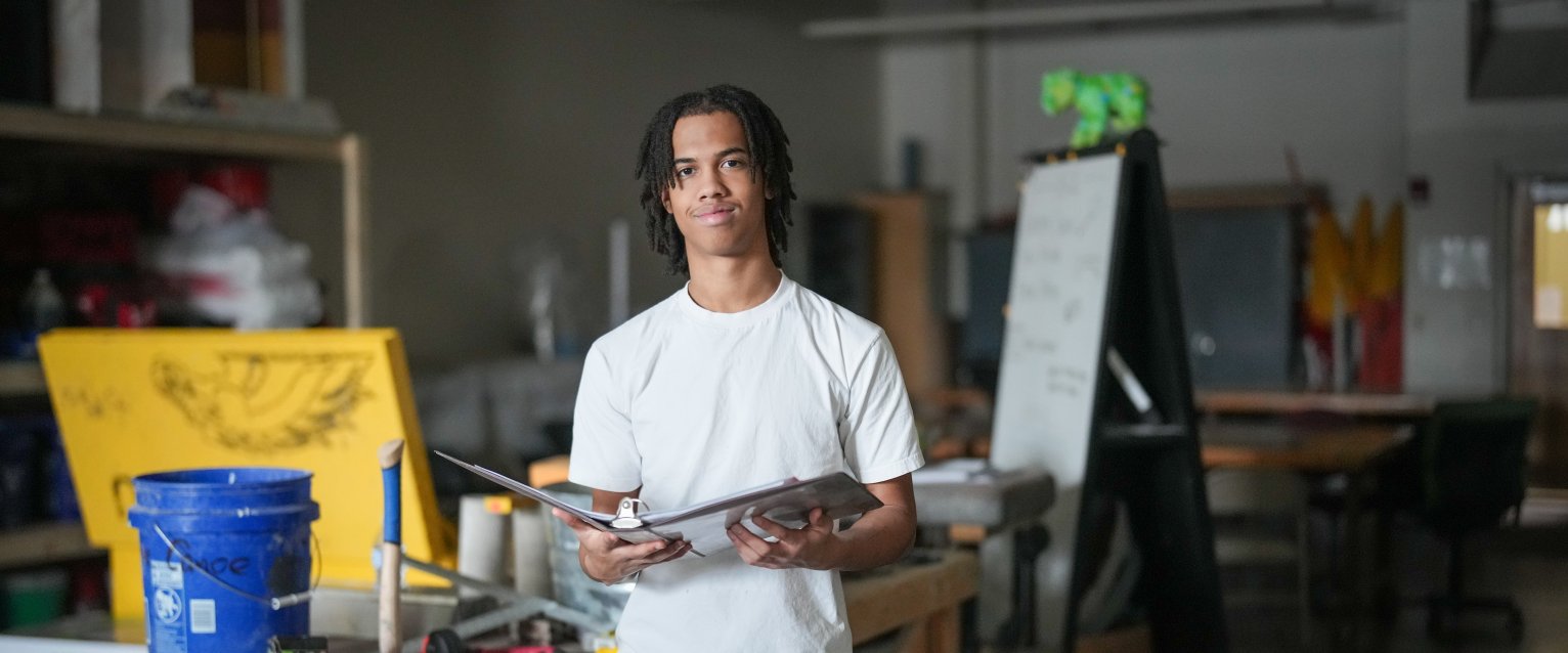 Nas Brooks, a civil engineering student at Western, is seen inside a lab at Floyd Hall. He previously was a dual enrollment student at both Grand Rapids Public Schools and WMU-Grand Rapids.
