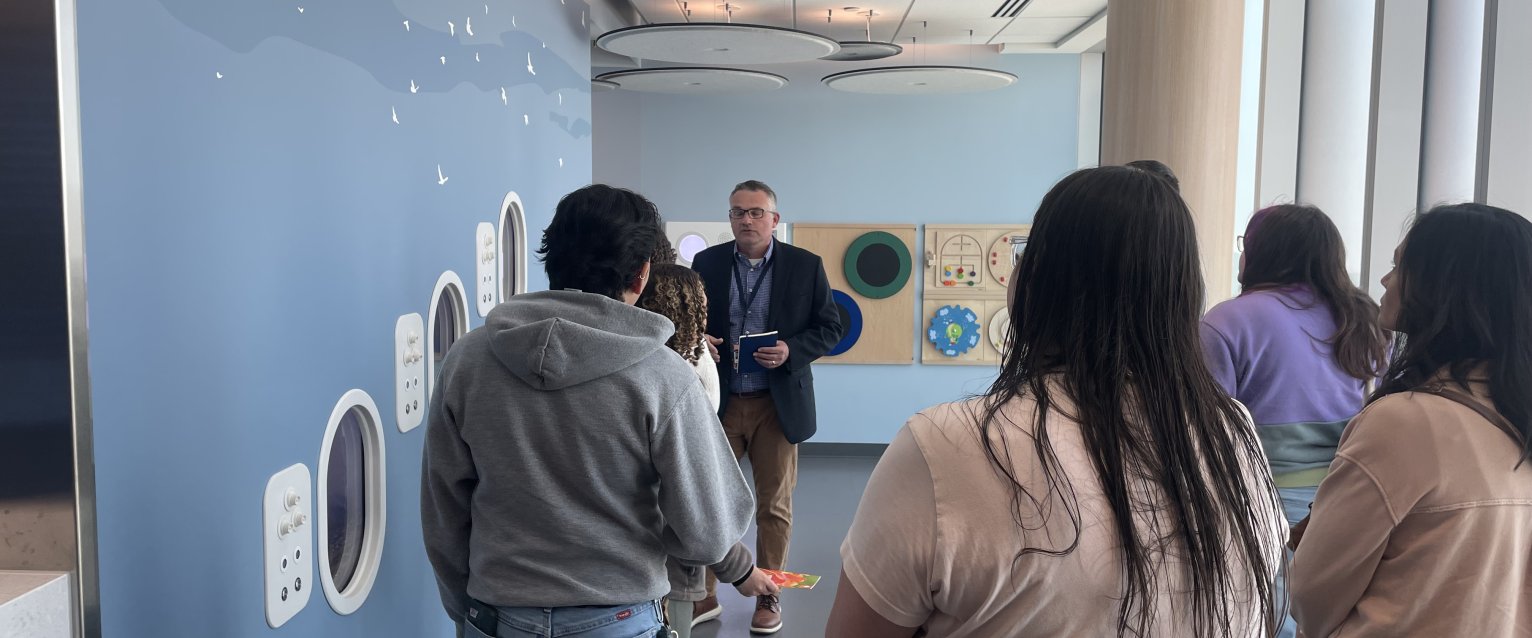Social work students tour the sensory rooms at the GRand Rapids Airport.