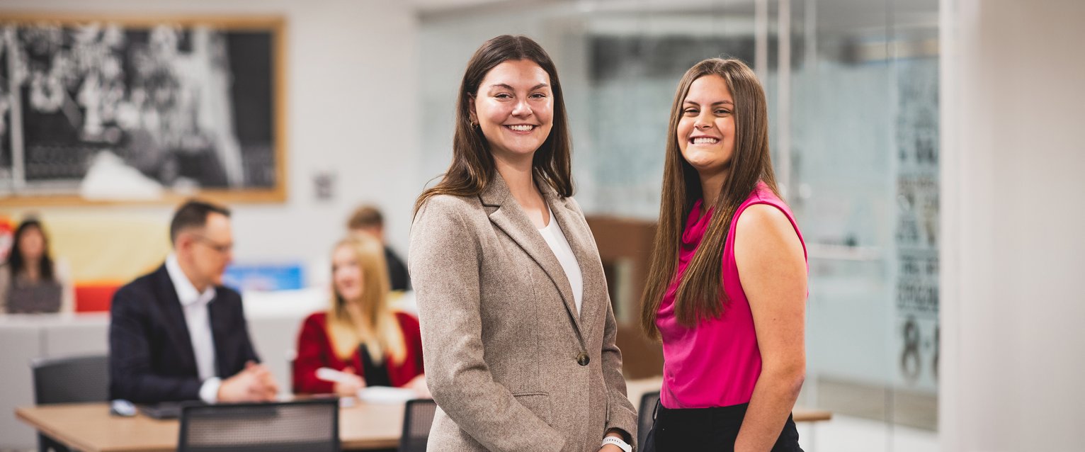 Two Food Marketing students inside of the newly-built Food Marketing Hub