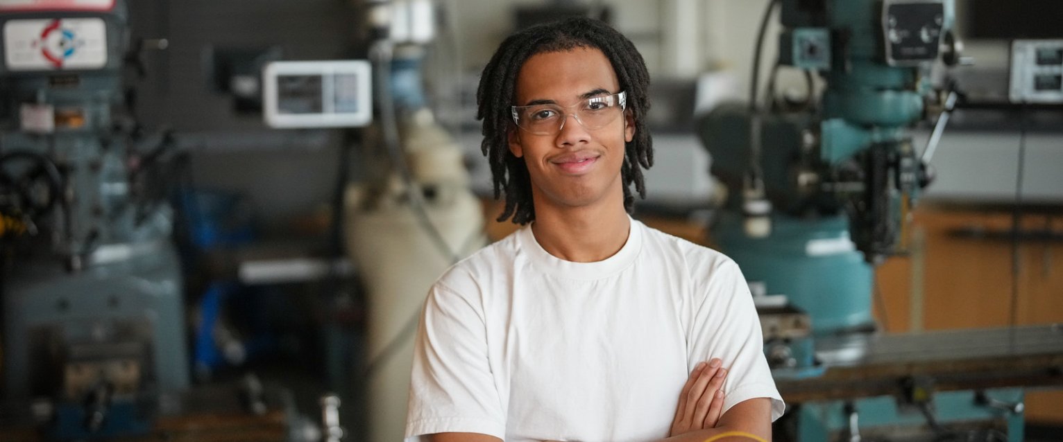 Nas Brooks in mechanical engineering lab
