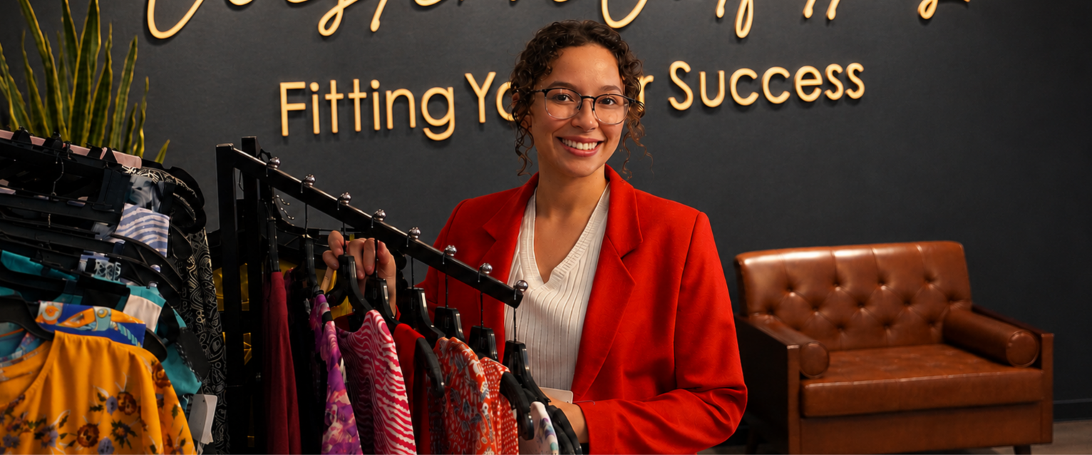 Student poses in Western Outfitters.