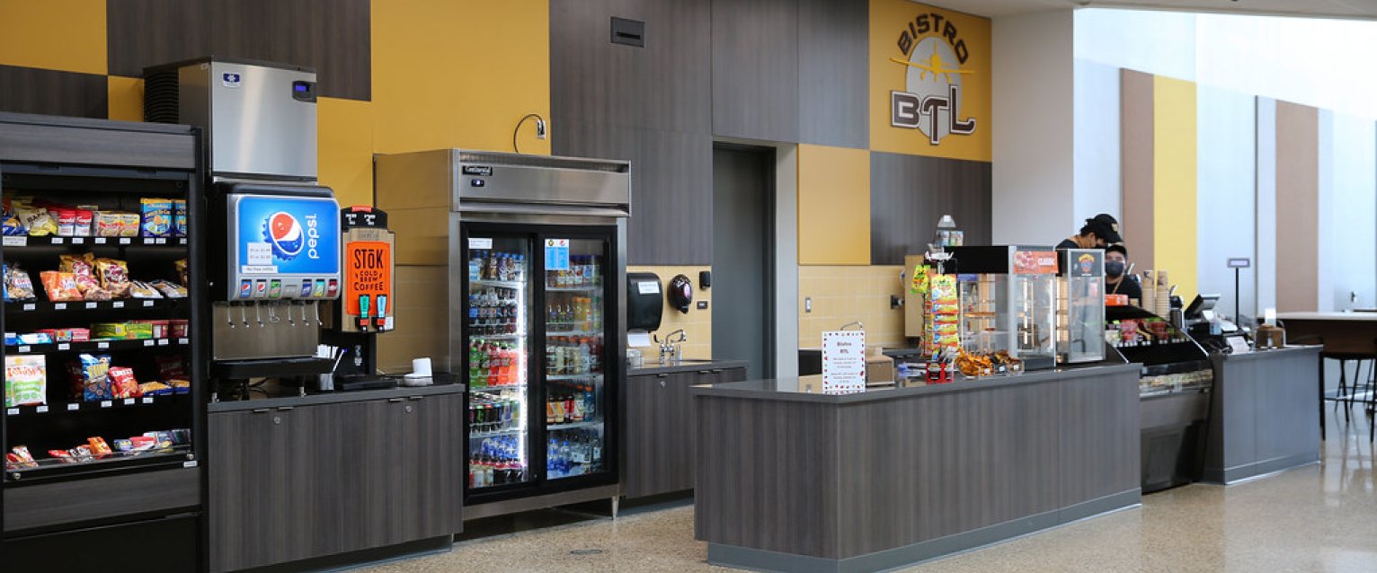 Bistro BTL is a campus cafe located in the main lobby of the Aviation Education Center on the Battle Creek campus.