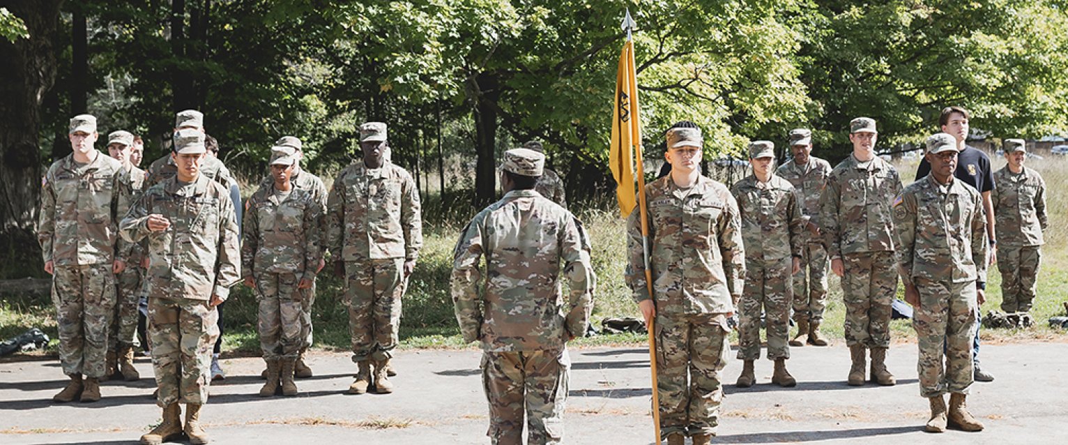 A group of cadets standing at attention
