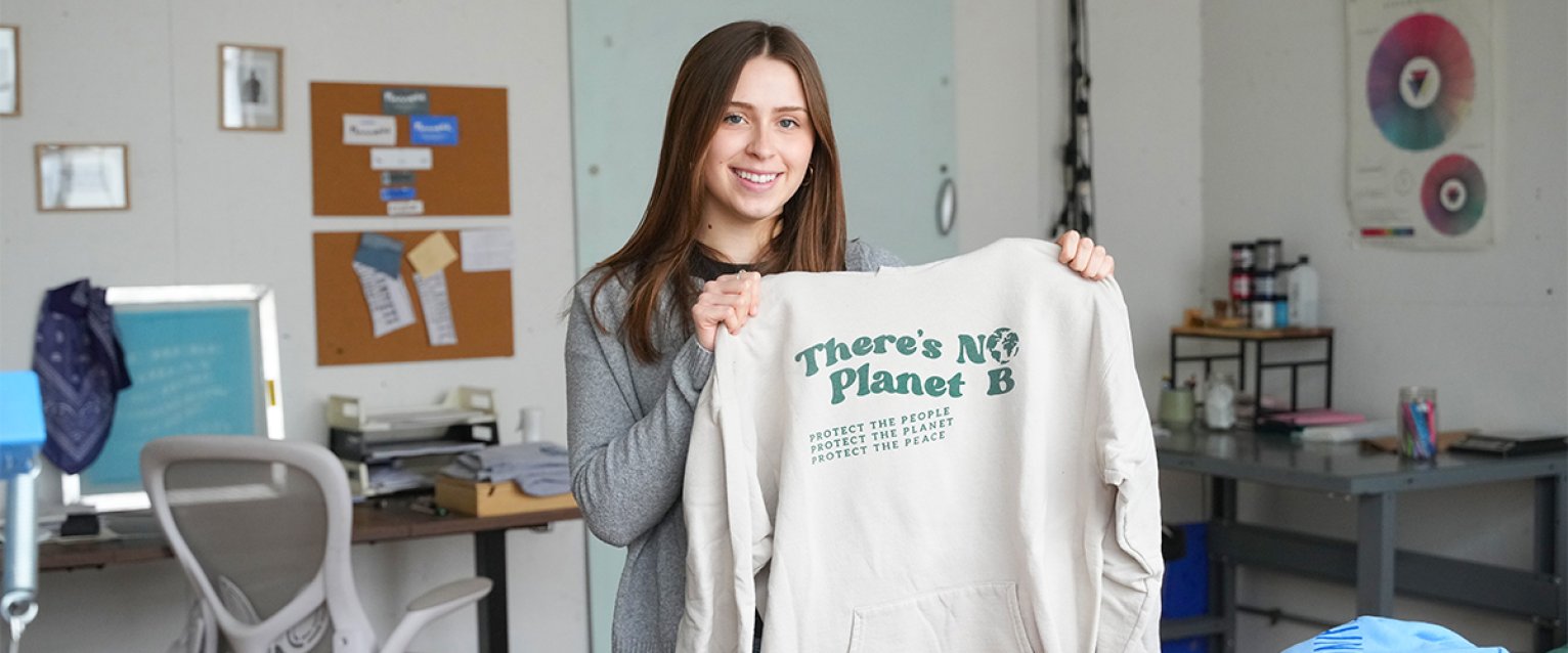 A student at Haworth College of Business with her startup business