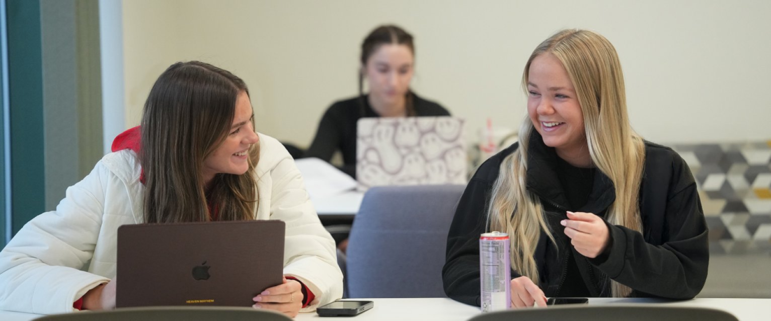 Two students in the WMU Haworth Study lounge