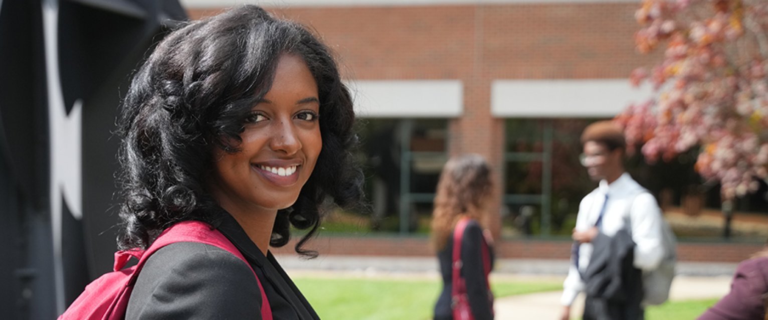 A student in wmu haworth's courtyard