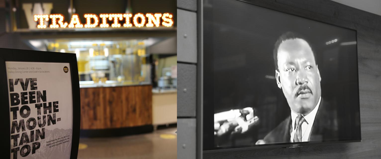 Mountaintop poster outside Traditions at the Valley Dining Center
