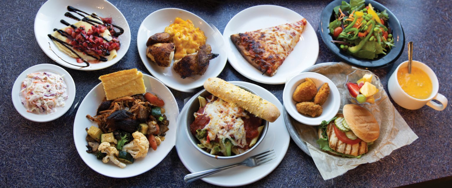 Overview of delicious food served in the Valley Dining Center