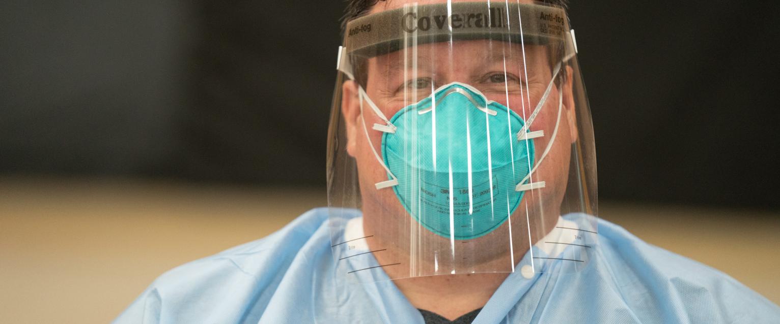 Doctor in N95 mask with face shield
