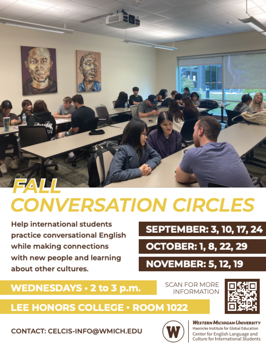 Fall conversation circles hosted by the Center for English Language and Culture for International Students