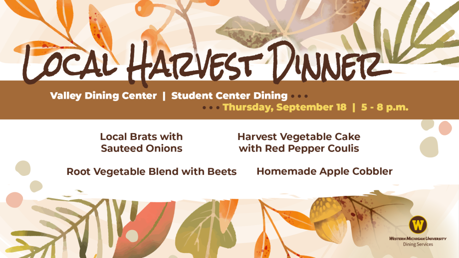 Local Harvest Dinner will be served at the VDC and SCD on Thursday, Sept 18 from 5 - 8pm