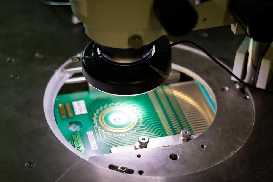 Semiconductor under lighted microscope