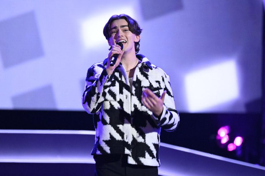 Jack Austin sings on "The Voice." Photo credit Griffin Nagel/NBC.