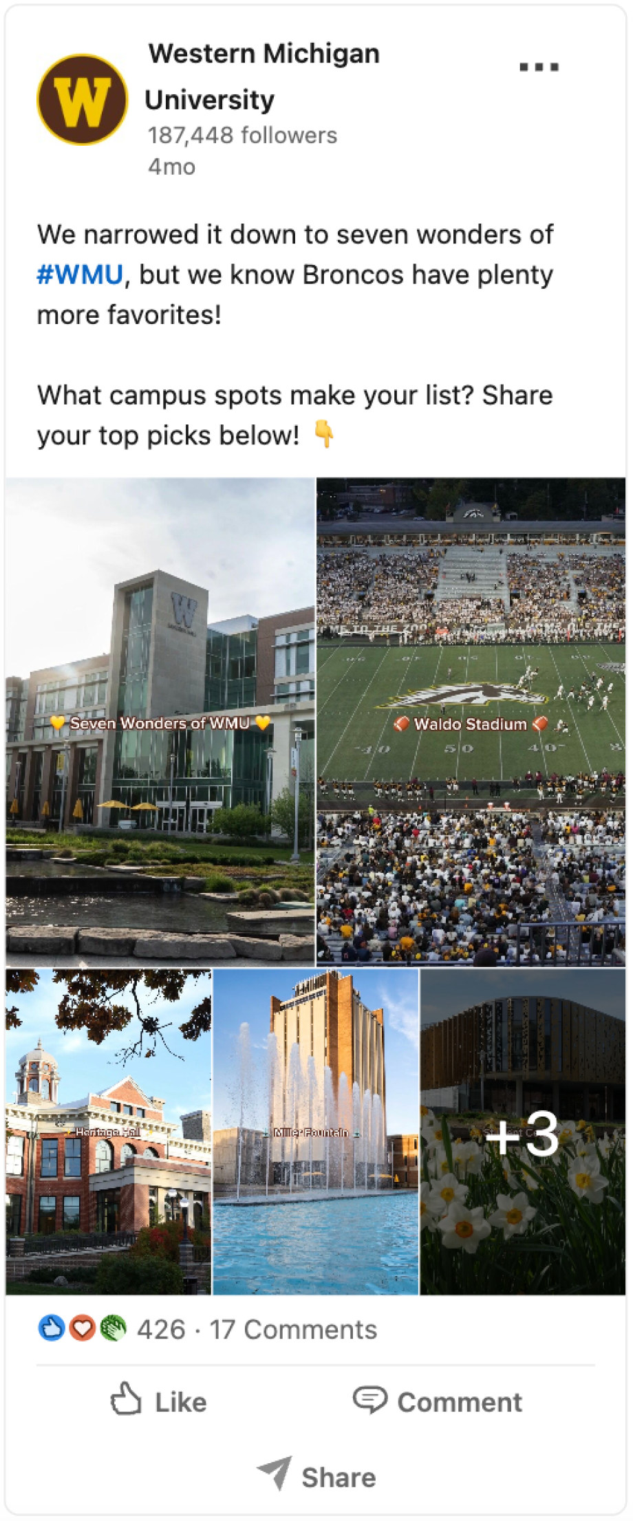 A LinkedIn post from the Western Michigan University account.