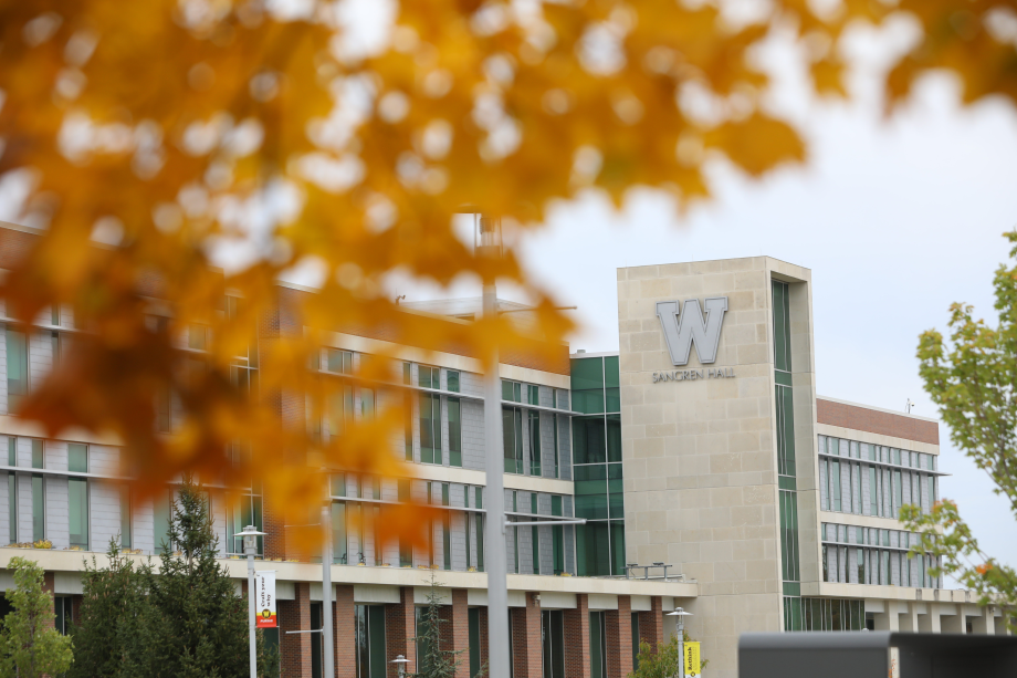 Sangren Hall with fall foliage