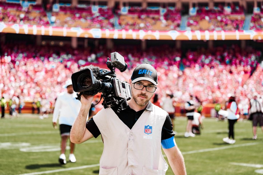 Max Hahn filming at a Detroit Lions away game. 