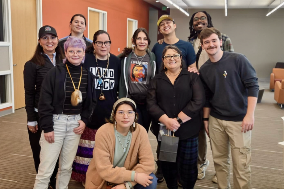 Members of WMU's Native American Student Organization gather with Dr. Dee Sherwood, Robin Greymountain and Shannon Martin.