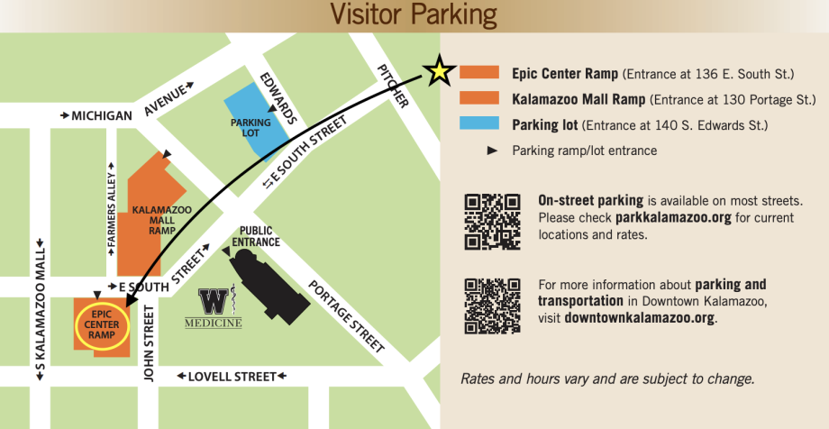 Map showing the location of the Epic parking ramp and it's proximity to the WMed building.