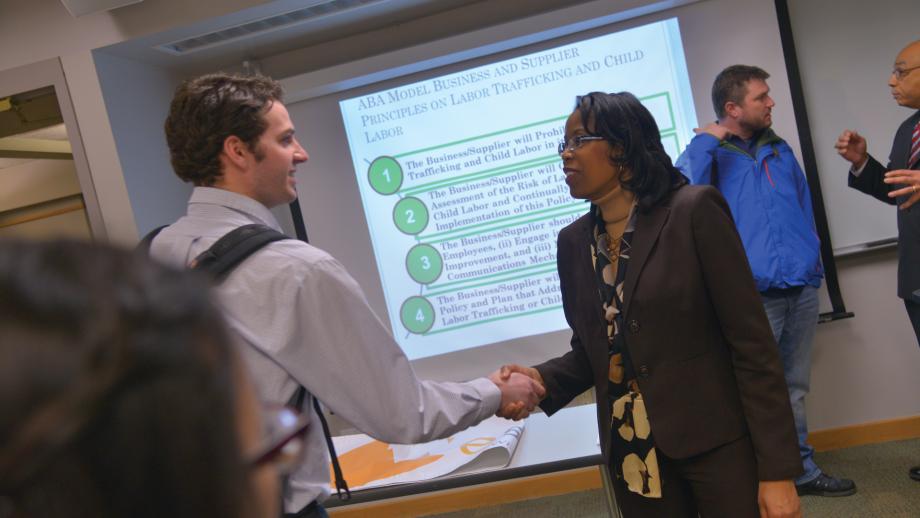 Davenport-Johnson speaking with students