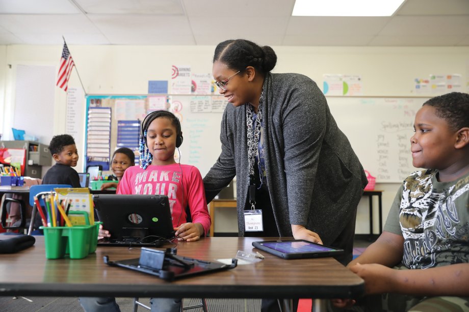 Student teacher in her classroom.