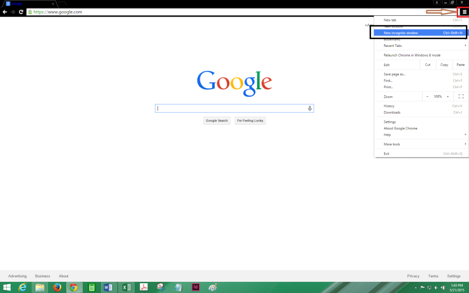 screenshot of google page showing incognito window