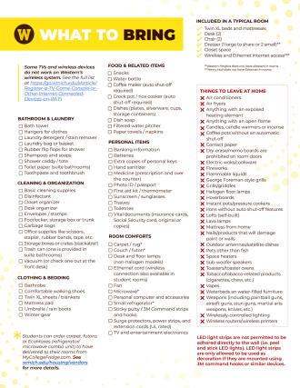 Printable what to bring list