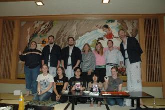 Celebration dinner at the hotsprings after waterfall practice