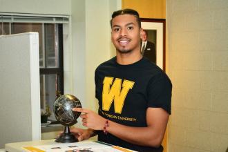 Encico Montolvo in the Study Abroad office before leaving for Argentina.