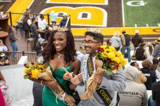 Shelby Vaughn and Mehran Nayeem after being crowned 2025 homecoming queen and king.