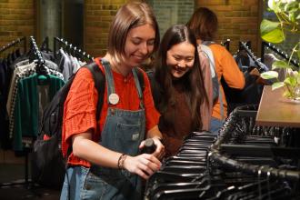 students looking at pants