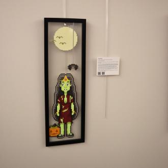 Digital art created using Photoshop, printed, cut out and mounted on a trasparent, floating frame.