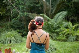 Rachel and Bruno the Monkey in the jungle near Puerto Maldonado, Peru