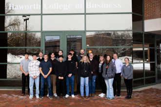 Group of Van Buren Tech students and educators outside Schneider Hall