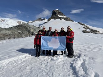 WMU Aviation Alumna Reina Cooke with her group on the Antartica trip