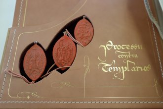Replicas of Vatican seals affixed to the cover of the “Processus contra Templarios.”