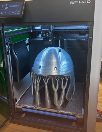 A 3D printed football helmet. 