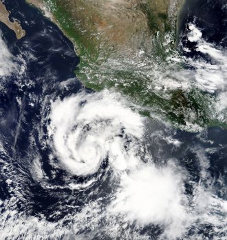 A satellite image of a hurricane from NASA