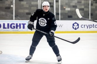 Grant Slukynsky practices with the LA Kings - Photo courtesy LA Kings