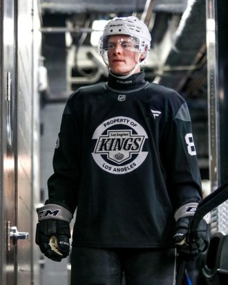 Grant Slukynsky practices with the LA Kings - Photo courtesy LA Kings