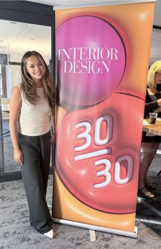 Abby Naugle next to 30/30 banner.