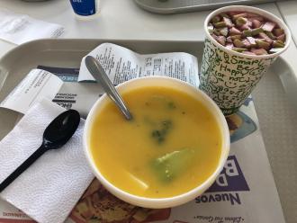 A local potato soup along with fruit tea.