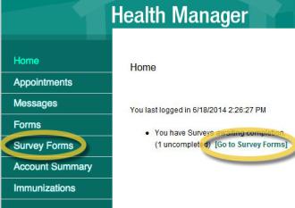 screenshot of link to survey forms
