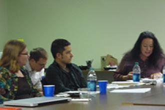 Laura Miller with conference participants.