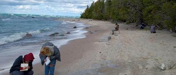 students on beach during geology field trip