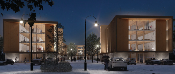 Valley Oaks at night exterior rendering