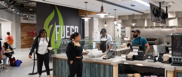 Students getting food at Fuego Verde
